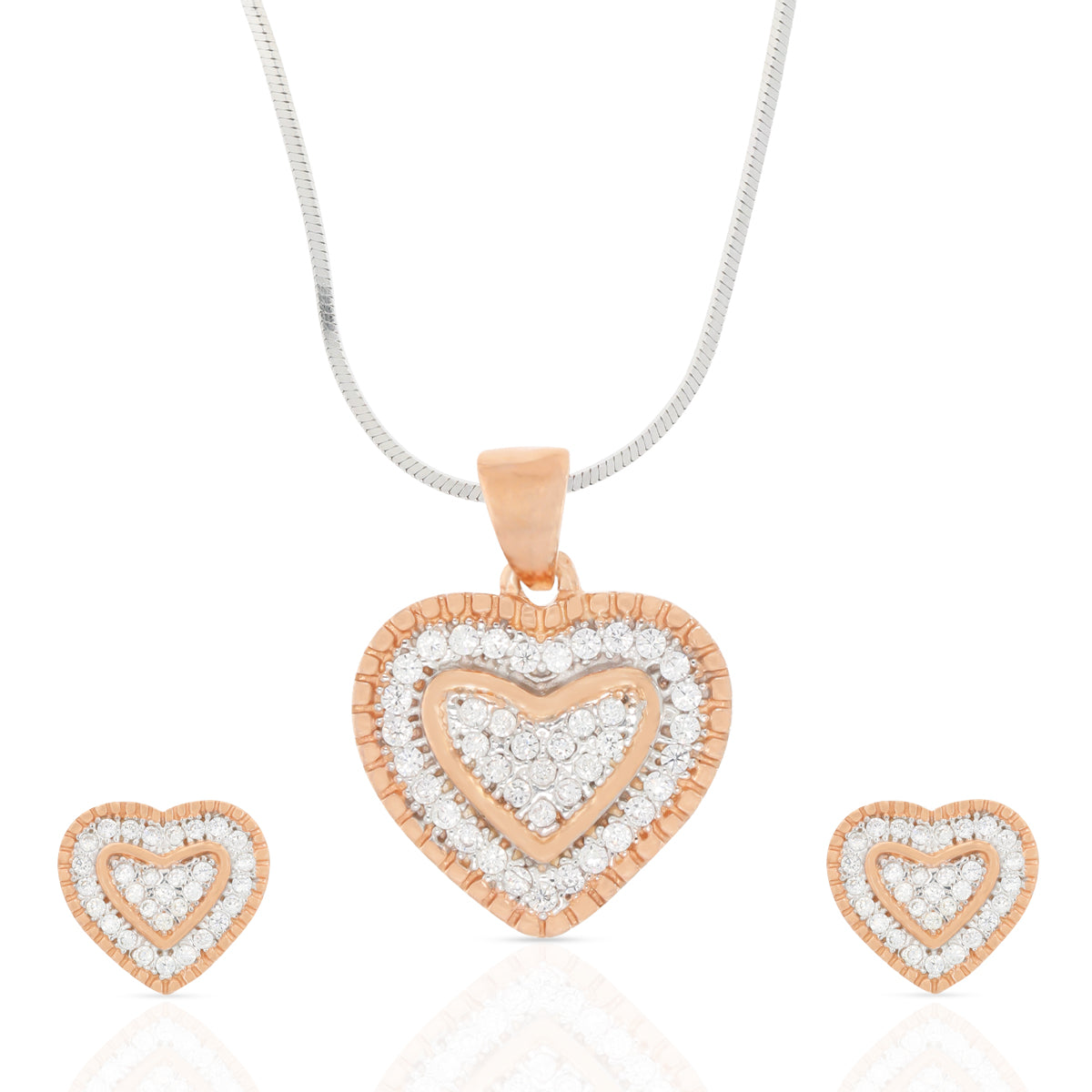 Rose Gold Dual Heart Pendant Set with Link Chain