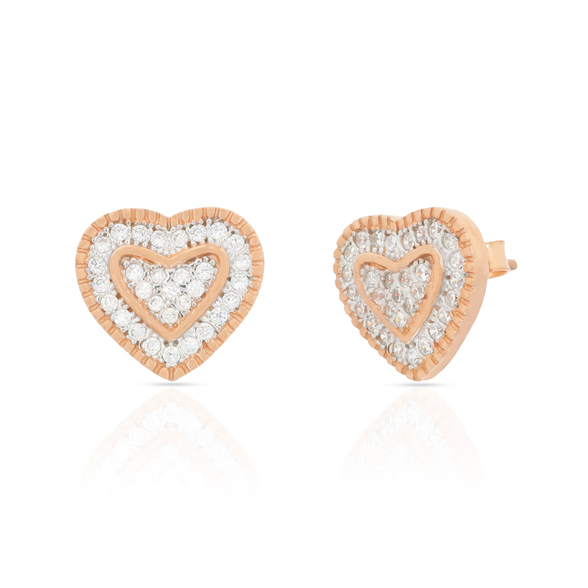 Rose Gold Dual Heart Pendant Set with Link Chain