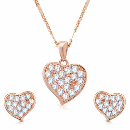 Rose Gold Whole Heart Pendant Set with Link Chain