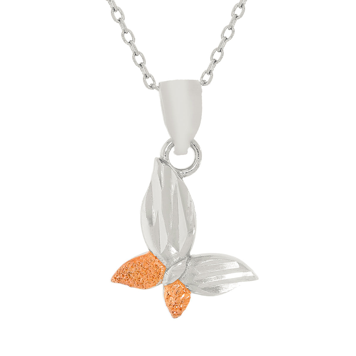 Silver Bold Butterfly Pendant Set with Link Chain