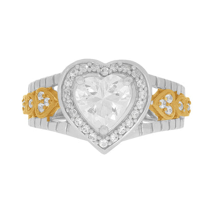 Silver Zircon Embrace Heart Ring