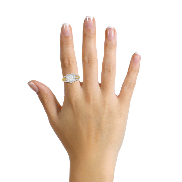 Silver Zircon Embrace Heart Ring