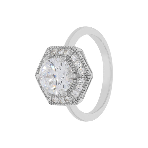 Sterling Hexa Diamond Ring