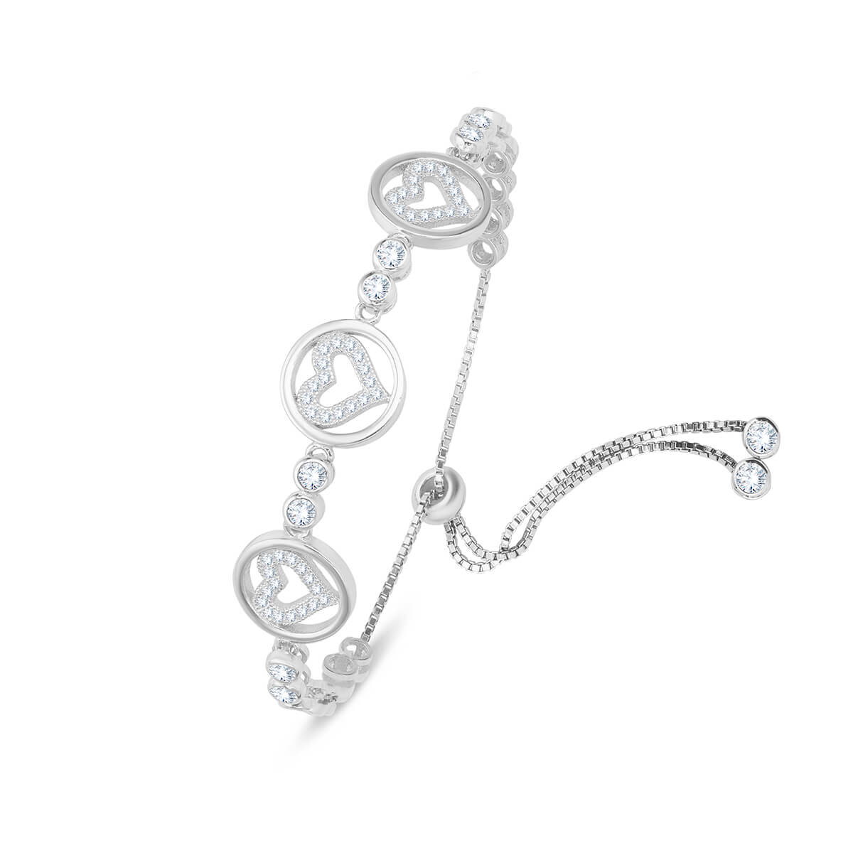 Stunning Halo Heart Bracelet in Silver