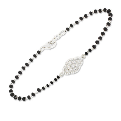 Silver Bracelet With Black Beads