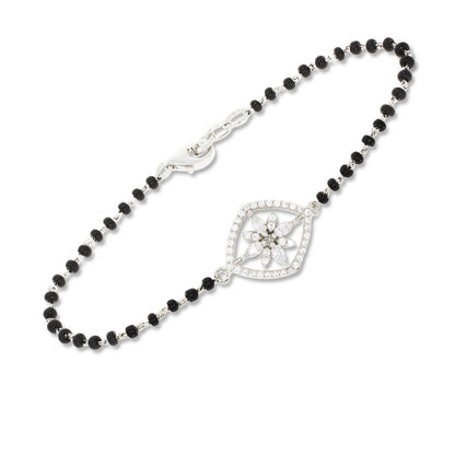 Elegant Black Bead Silver Bracelet