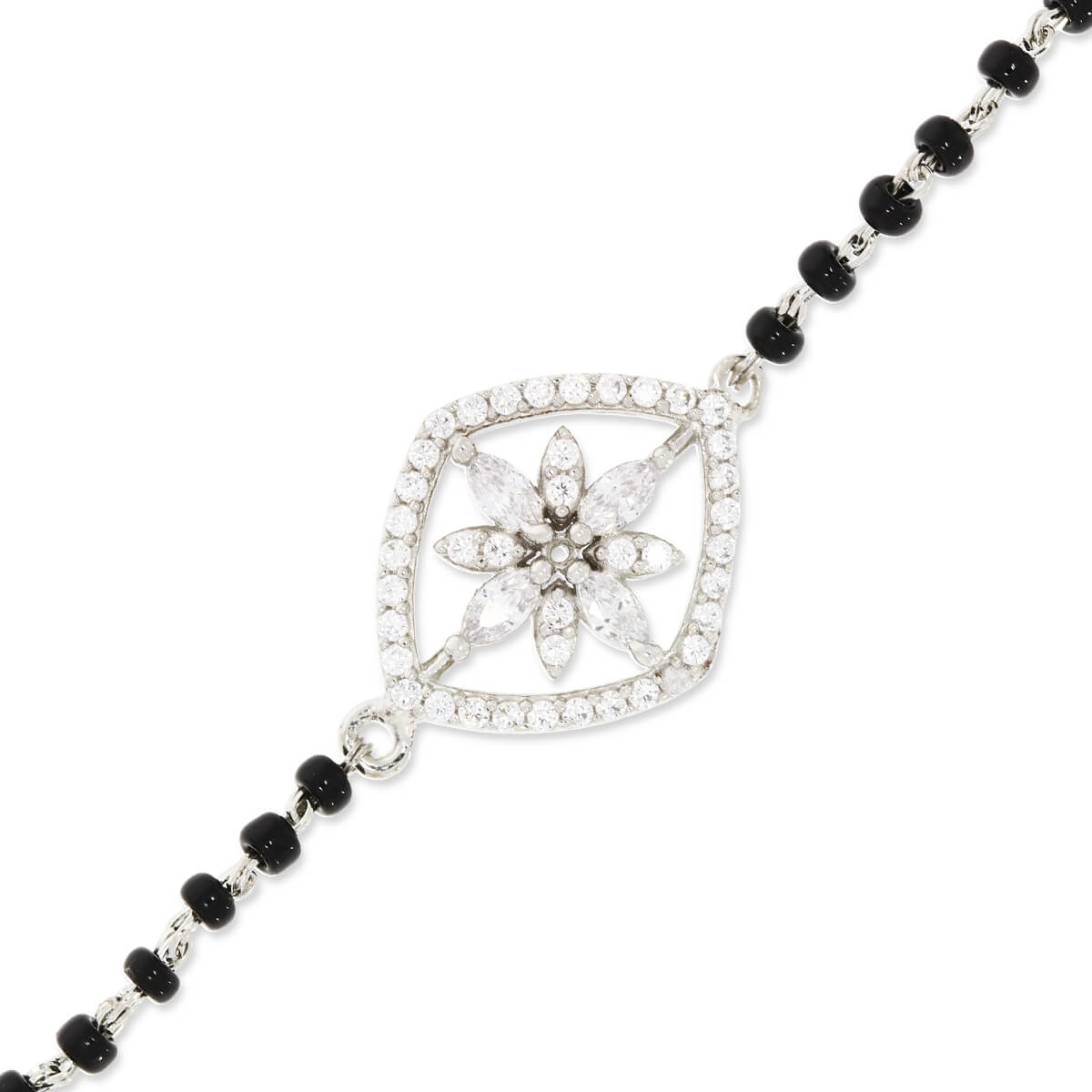 Elegant Black Bead Silver Bracelet