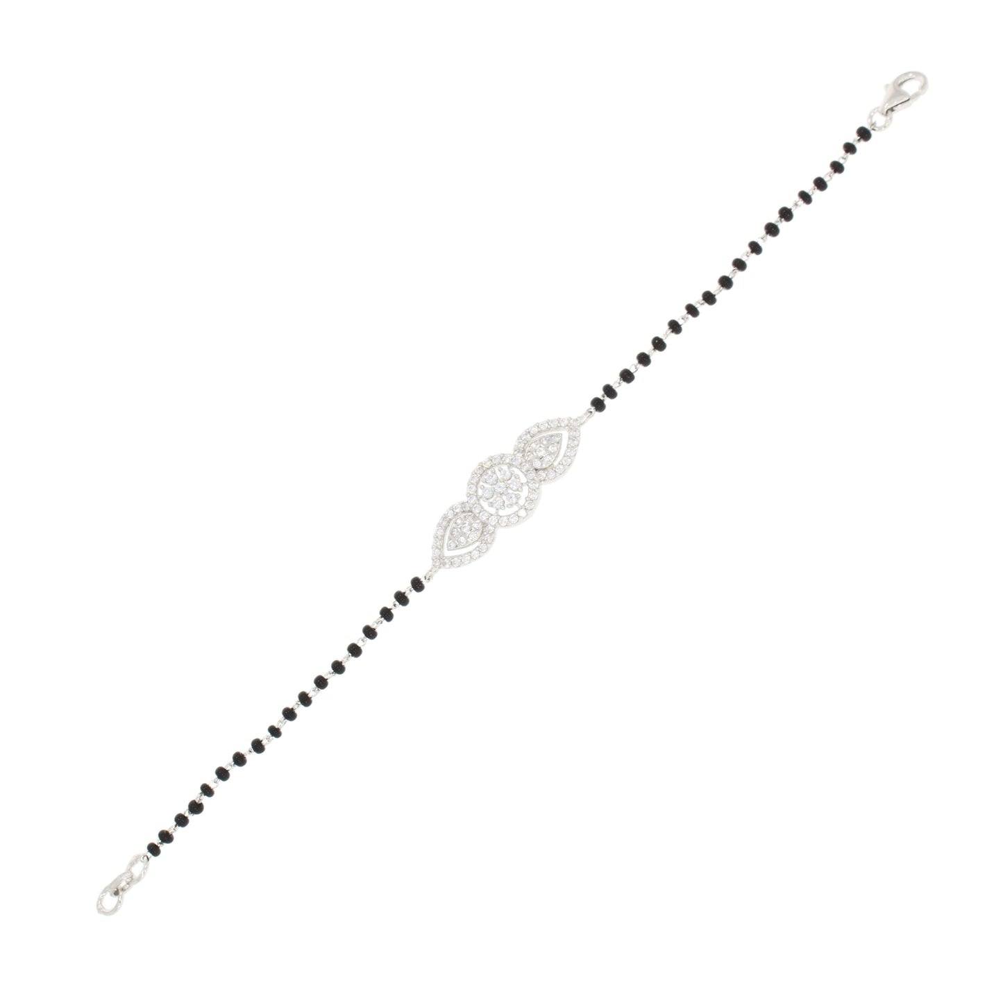 Black Beads Bracelet In Silver