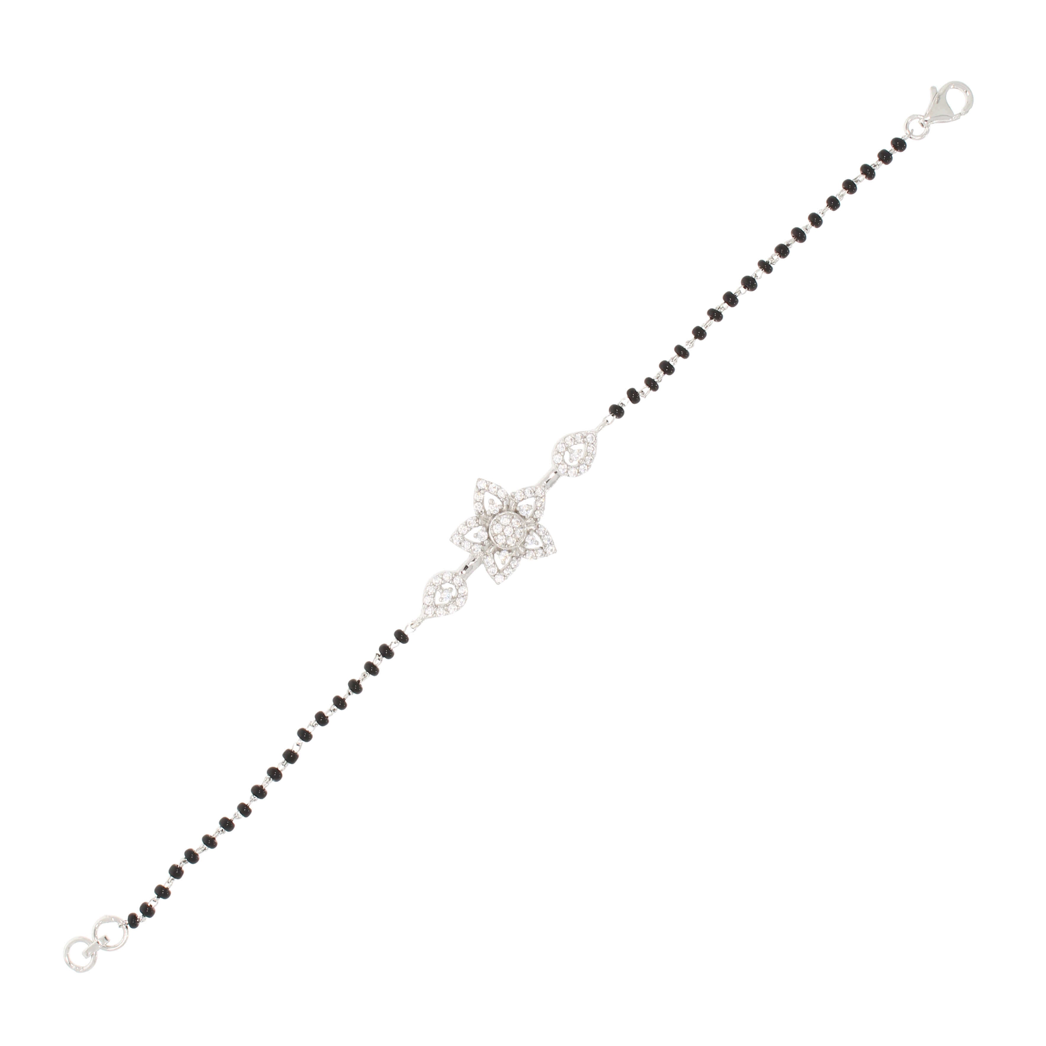 Black Beaded Star Mangalsutra Bracelet in Silver