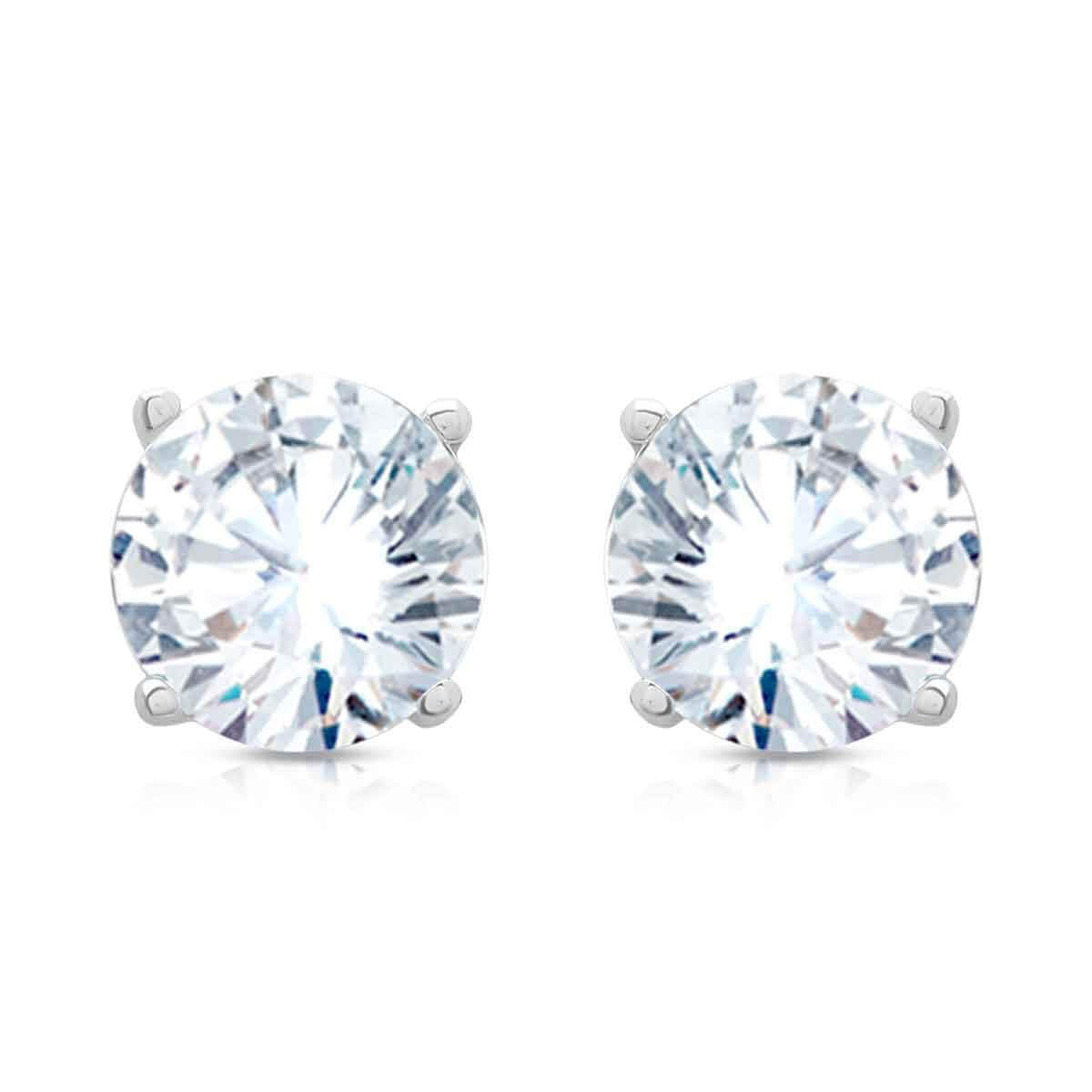 Solitaire Silver Diamond Earrings