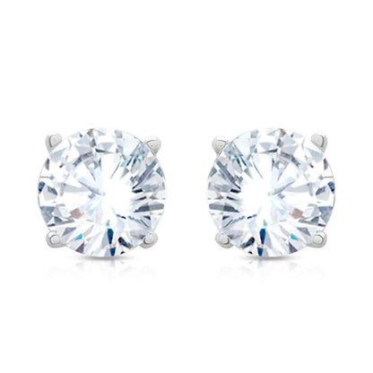 Solitaire Silver Diamond Earrings
