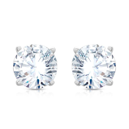 Solitaire Silver Diamond Earrings