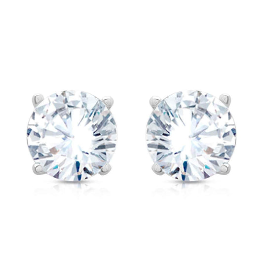 Solitaire Silver Diamond Earrings