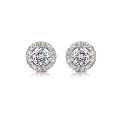 Halo Solitaire Silver Earrings