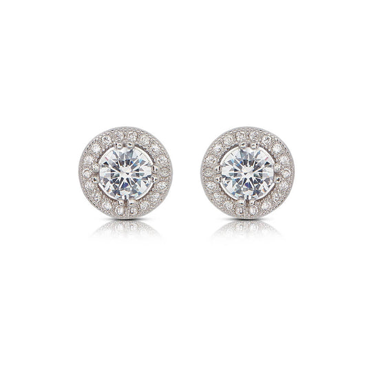 Halo Solitaire Silver Earrings