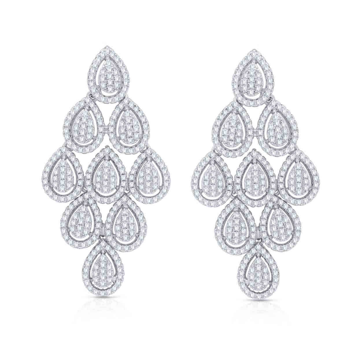 Pearl White Diamond Drop Silver Earrings
