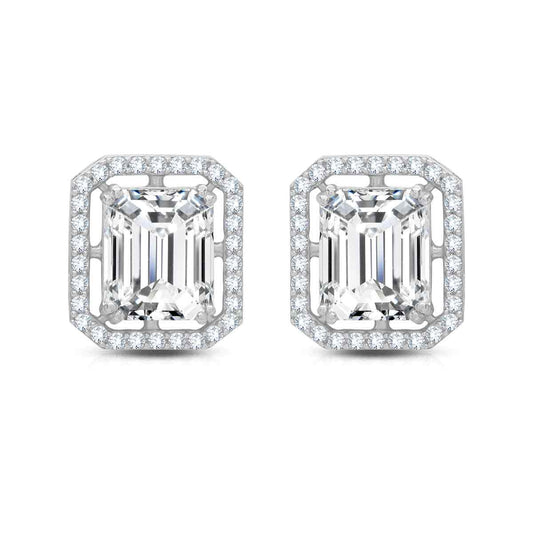 Classic Emerald Cut Silver Studs