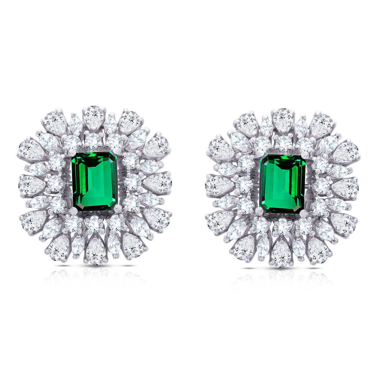 Green Diamond Silver Stud Earrings