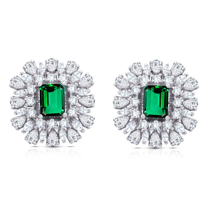 Green Diamond Silver Stud Earrings