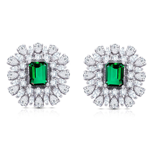 Green Diamond Silver Stud Earrings