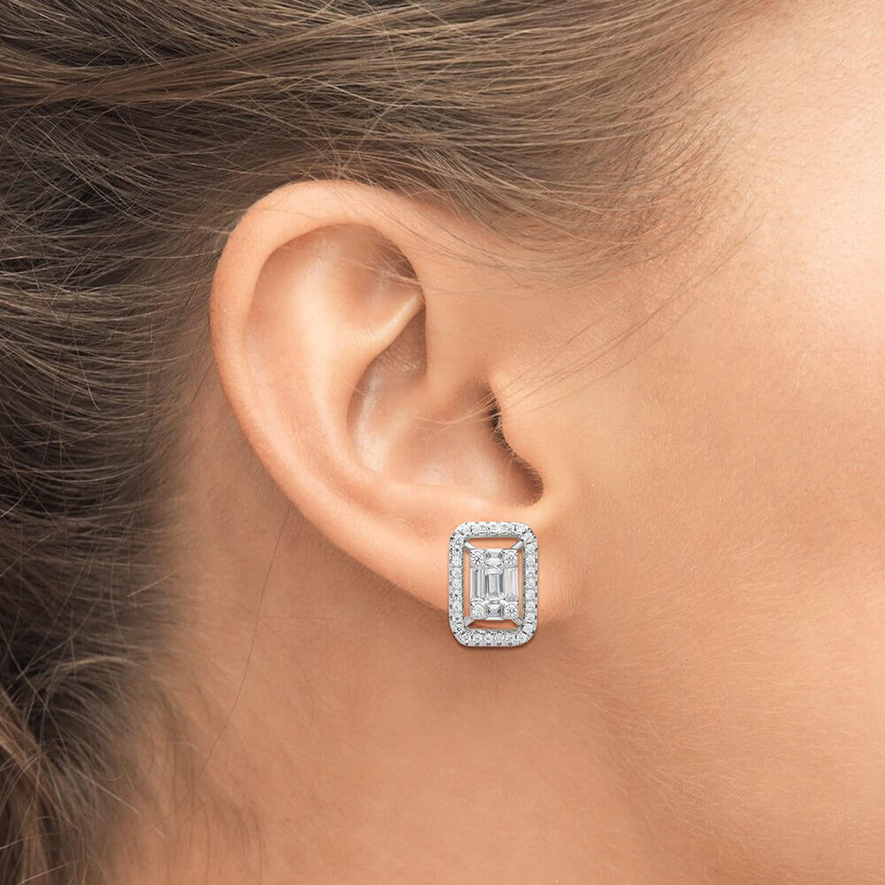 1/4 CT. T.W. Diamond Tiered Square Stud Earrings in Sterling Silver | Banter