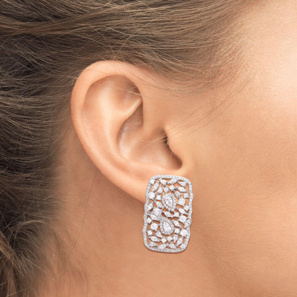 Sparkly Diamond Silver Earrings