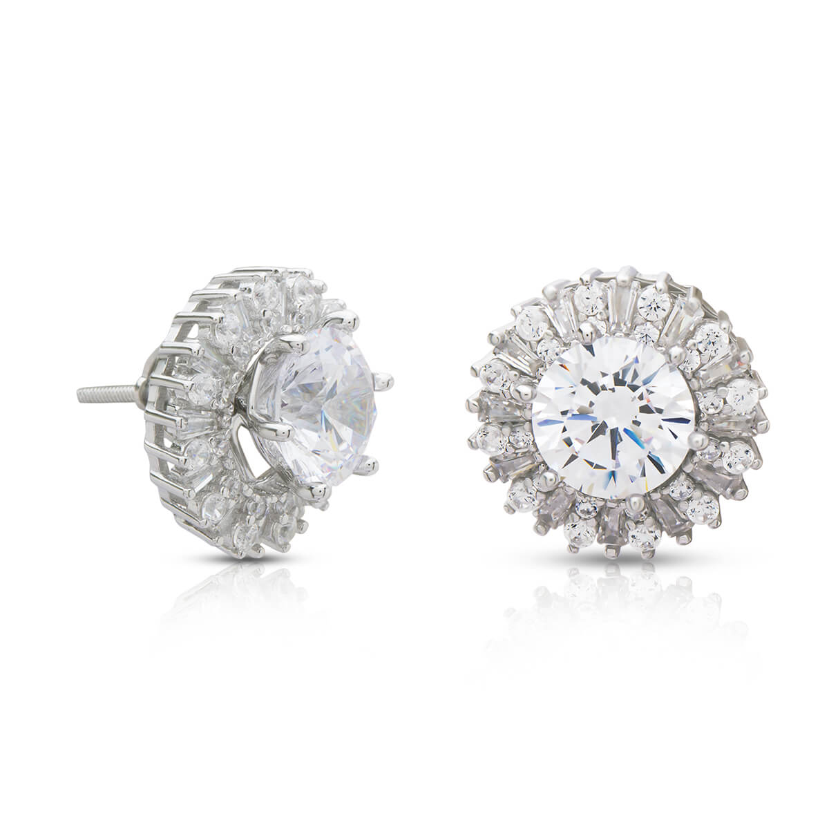 Shiny Solitaire Silver Stud Earrings