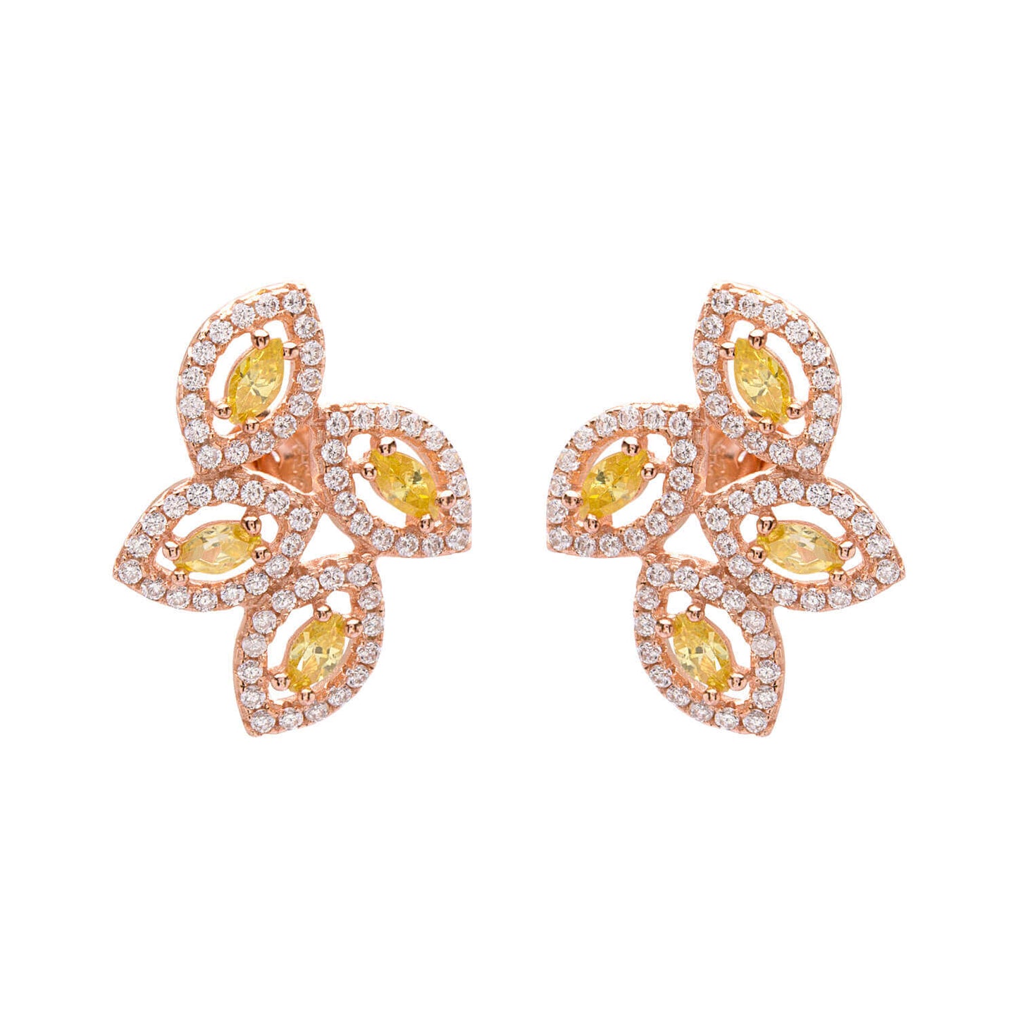 Yellow Gold Stud Silver Earrings