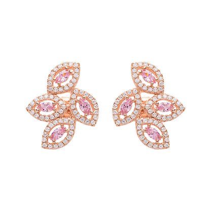 Diamond Leaf Silver Stud Earrings