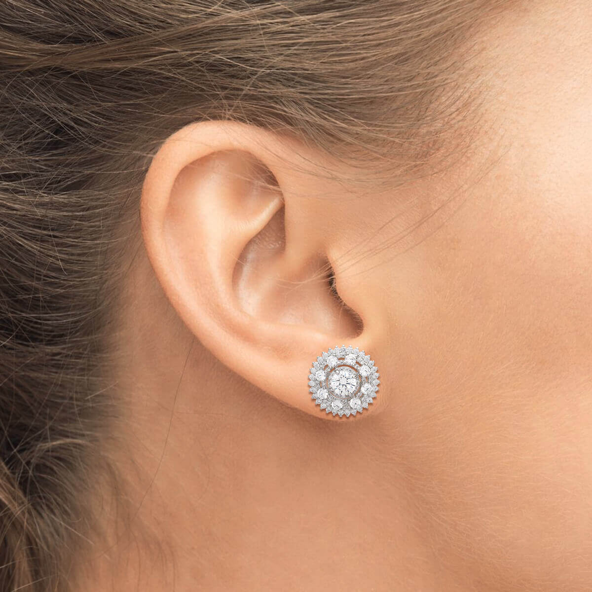 Zirconia Mandala Stud Earrings In Silver