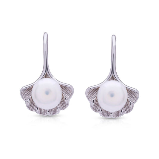 Pearl Drop Floral Earrings In Silver