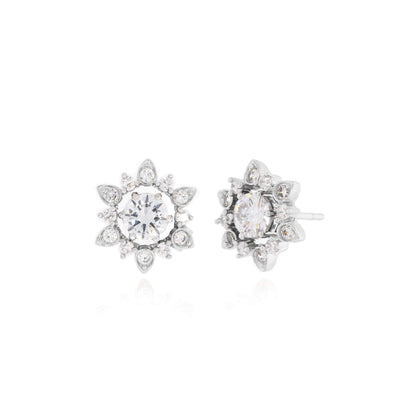 Snowflake Zirconia Stud Silver Earrings
