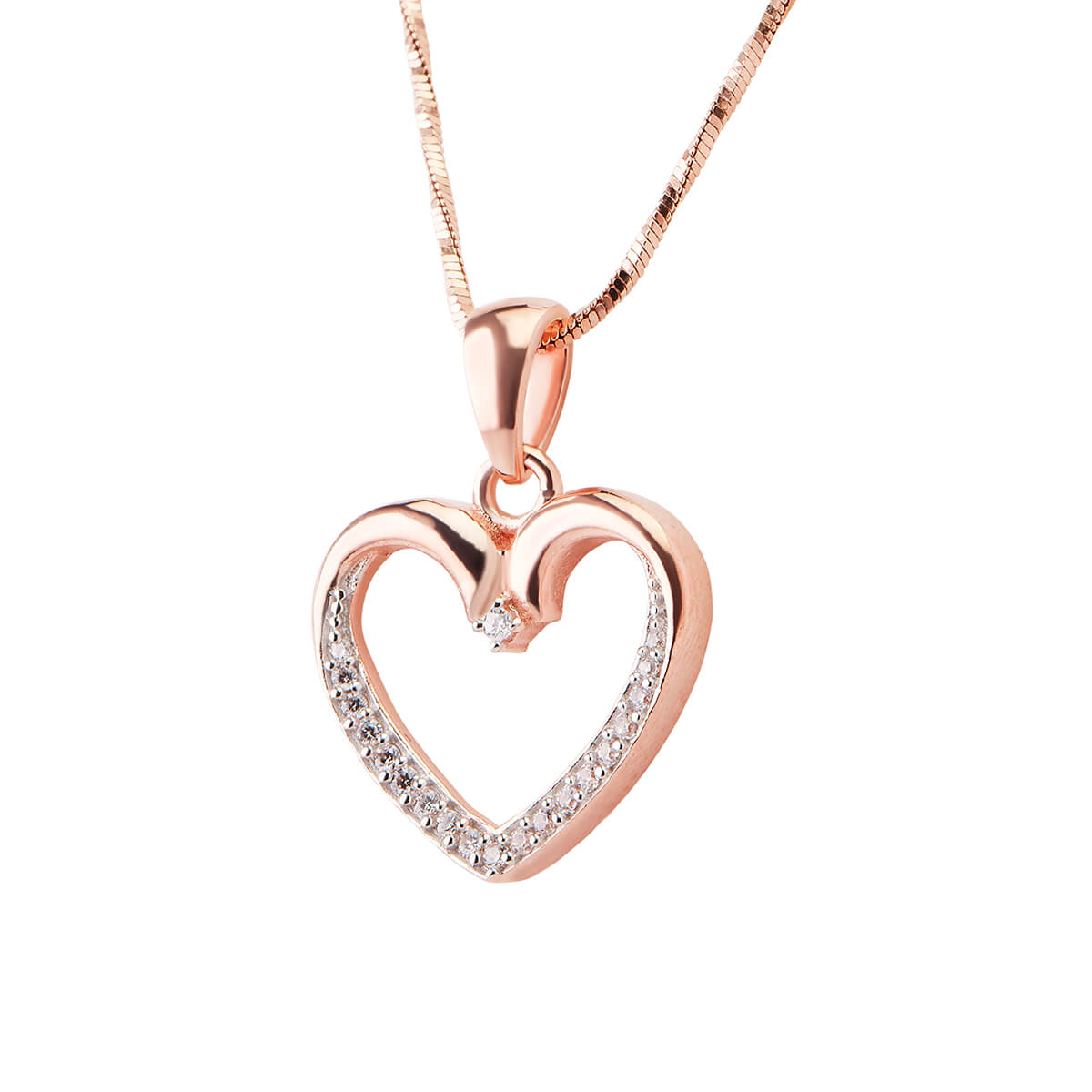 Sparkling Pink Heart Pendant Set In Silver
