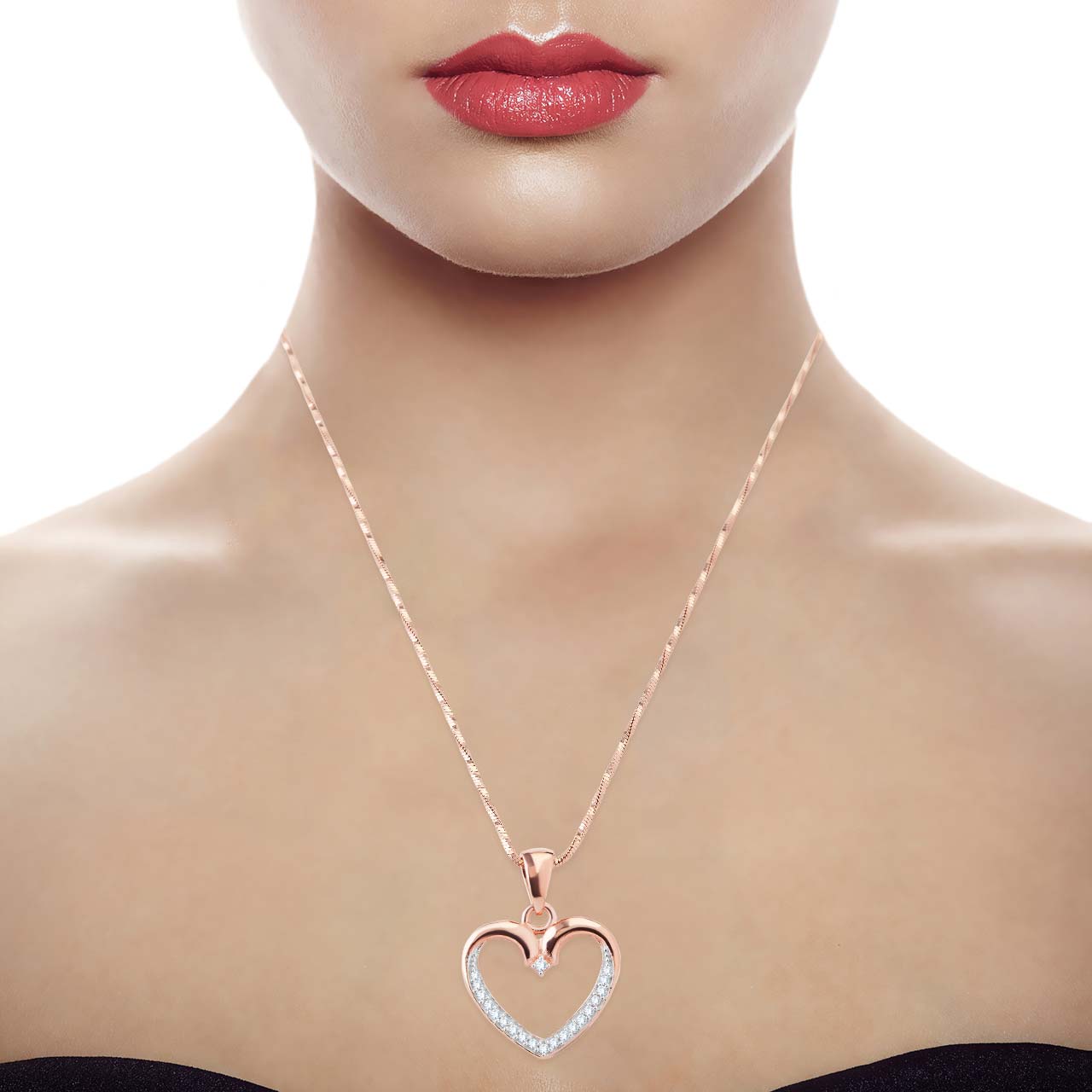 Sparkling Pink Heart Pendant Set In Silver