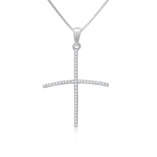 Holy Cross Diamond Pendant In Silver