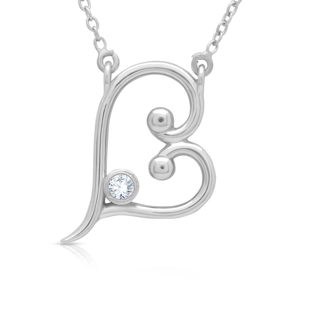 Gleaming Diamond Heart Pendant In Silver