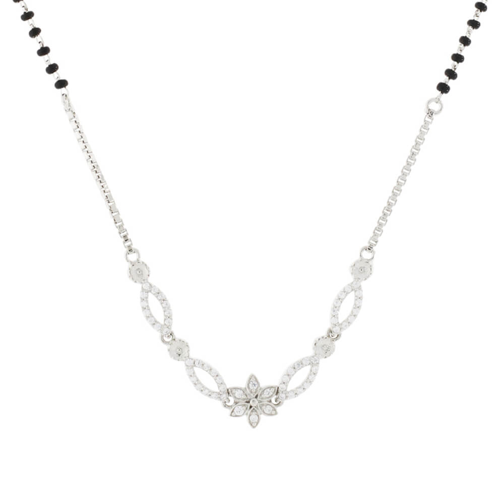 Floral Diamond Mangalsutra Set In Silver