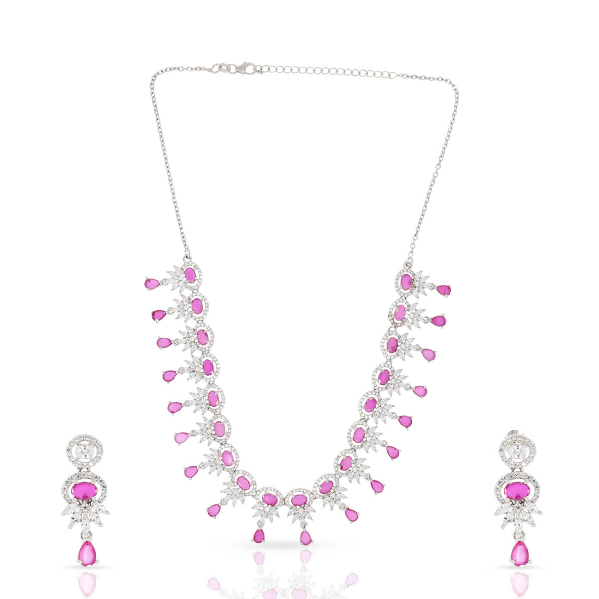 Impressive Pink Stones Necklace Set In Sterling Silver