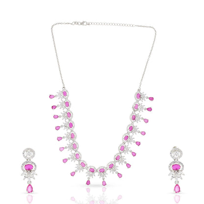 Impressive Pink Stones Necklace Set In Sterling Silver