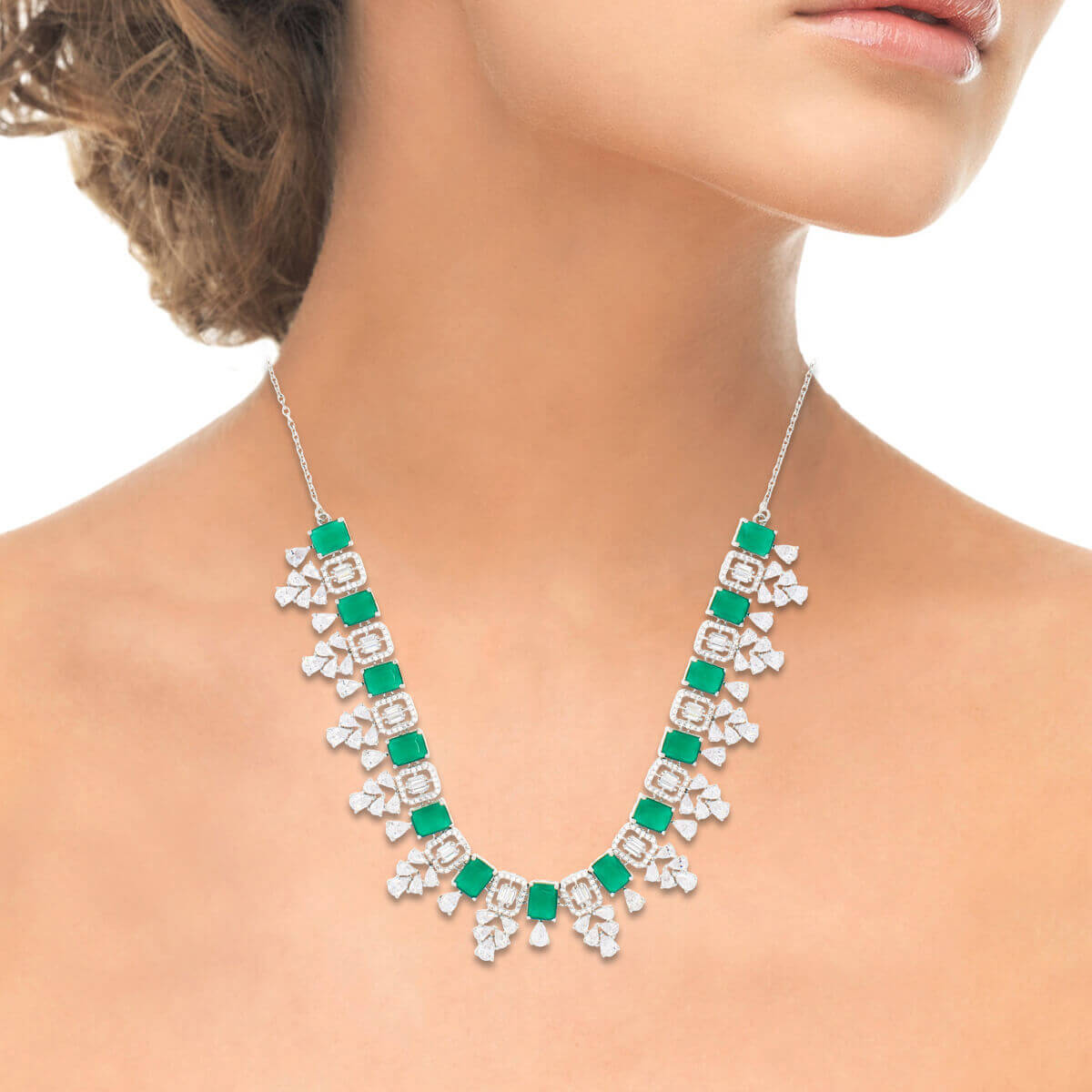 Evergreen Diamond Necklace Set In Sterling Silver