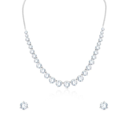 Striking Solitaire Silver Necklace Set