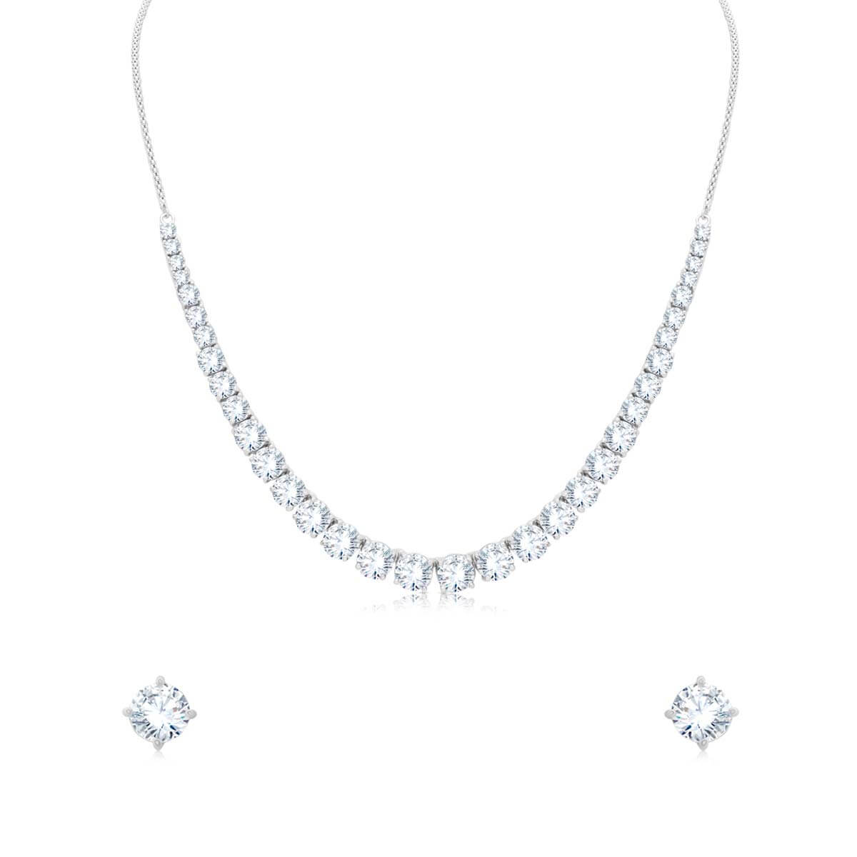 Fine Solitaire Silver Necklace Set