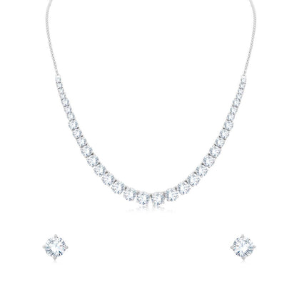 Fine Solitaire Silver Necklace Set