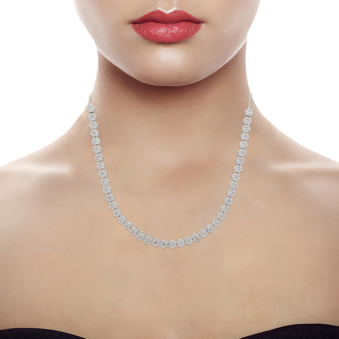 Elegant Diamond Necklace Set In Silver