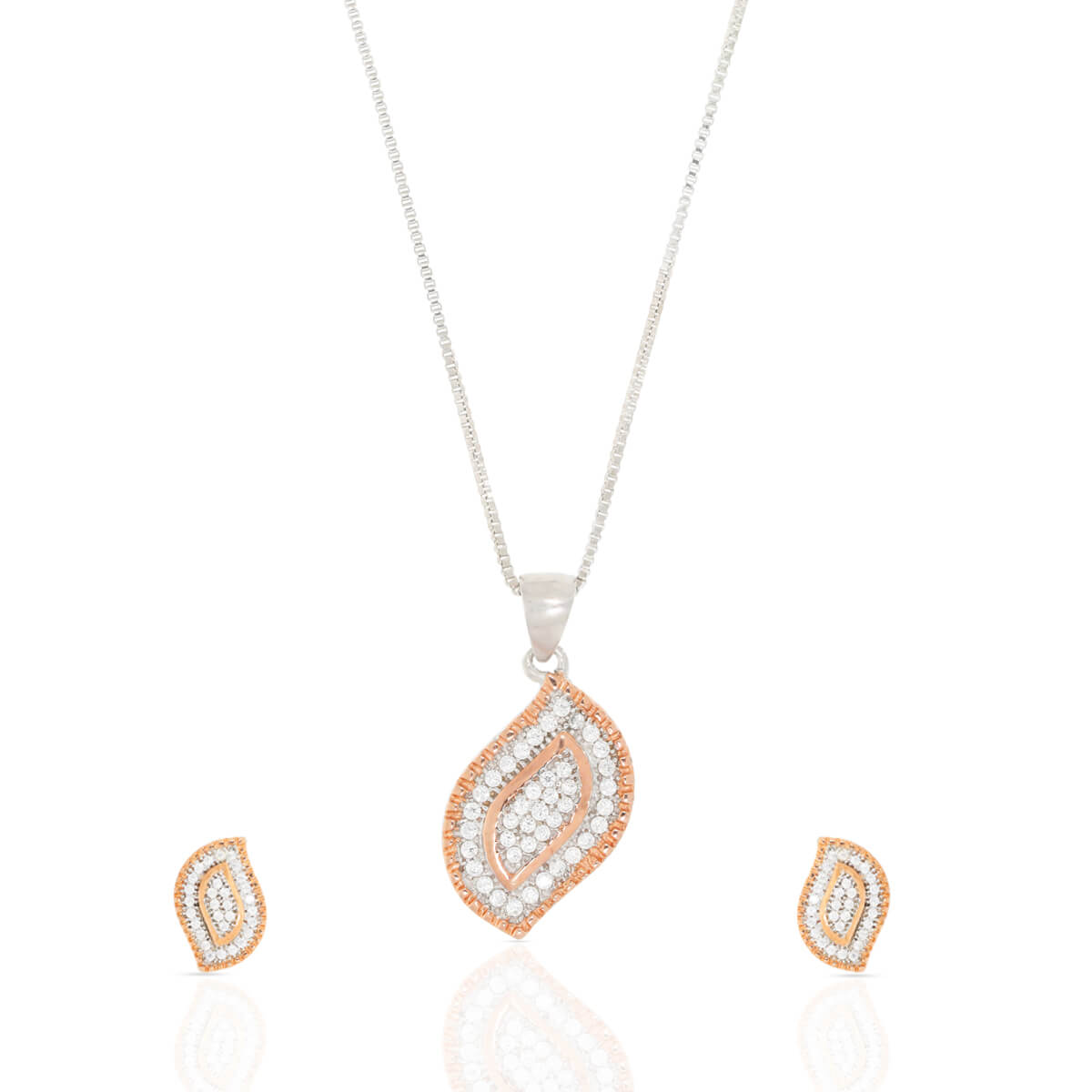 Sterling Silver Leafy Diamond Pendant Set