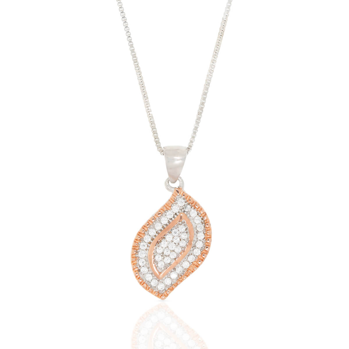 Sterling Silver Leafy Diamond Pendant Set