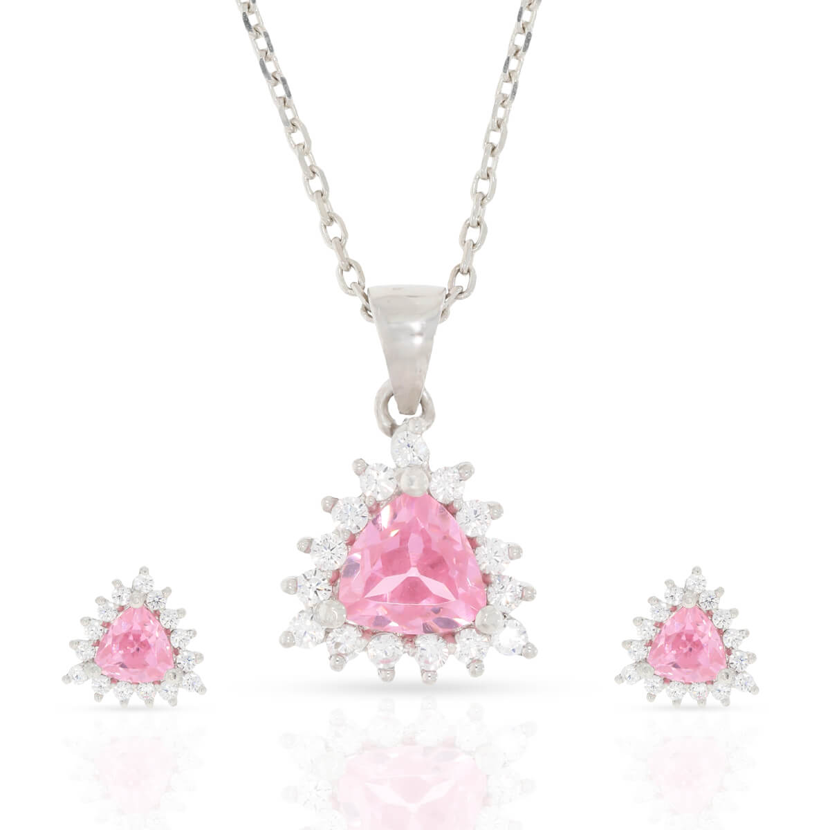 Stunning Pink Stone Silver Pendant Set