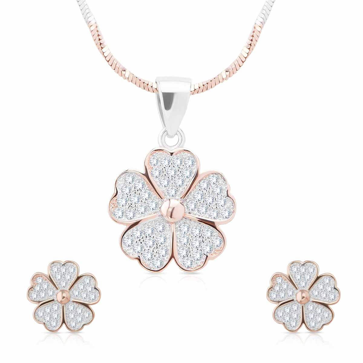 Blooming Flower Pendant Set In Sterling Silver