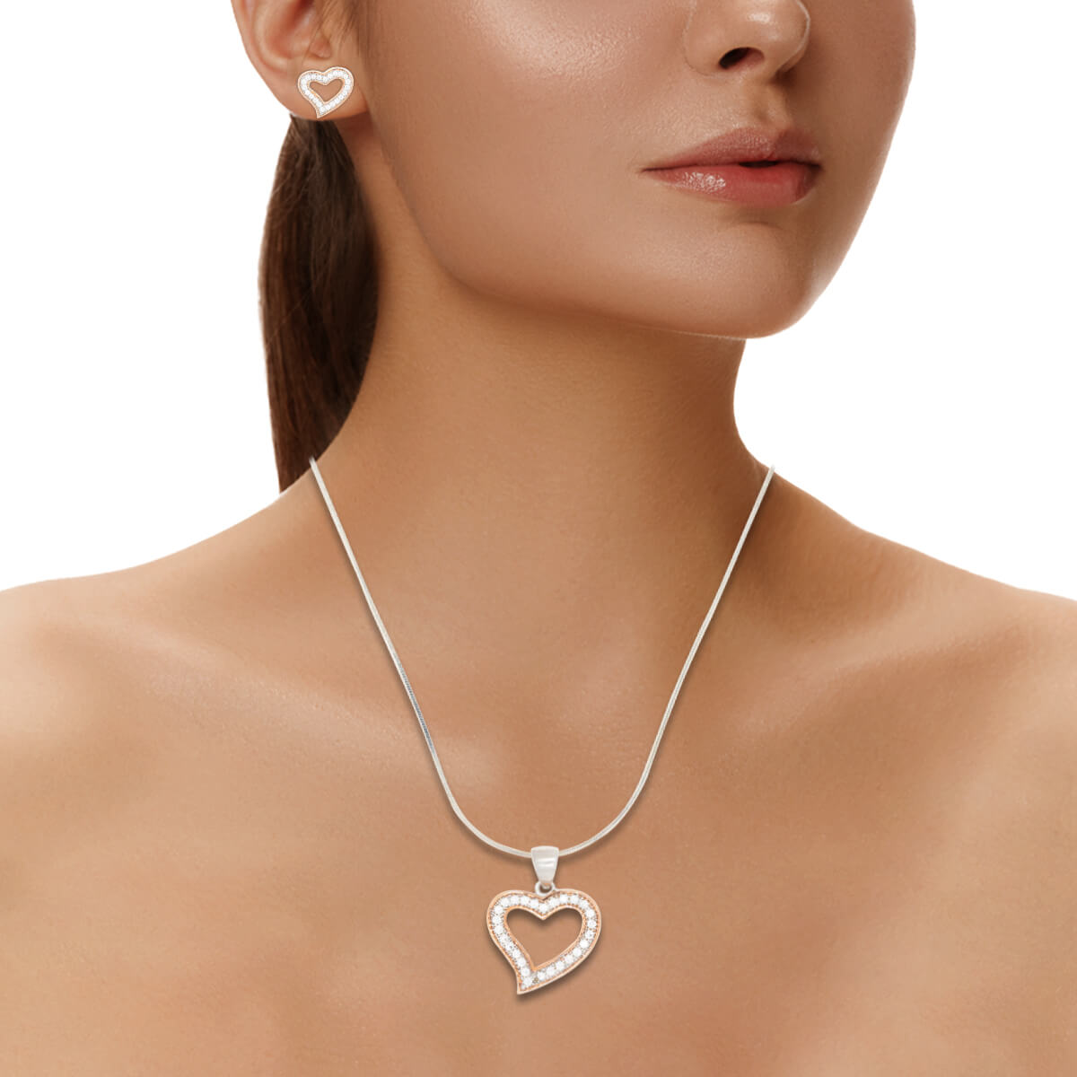 Diamond Heart Pendant Set In Silver