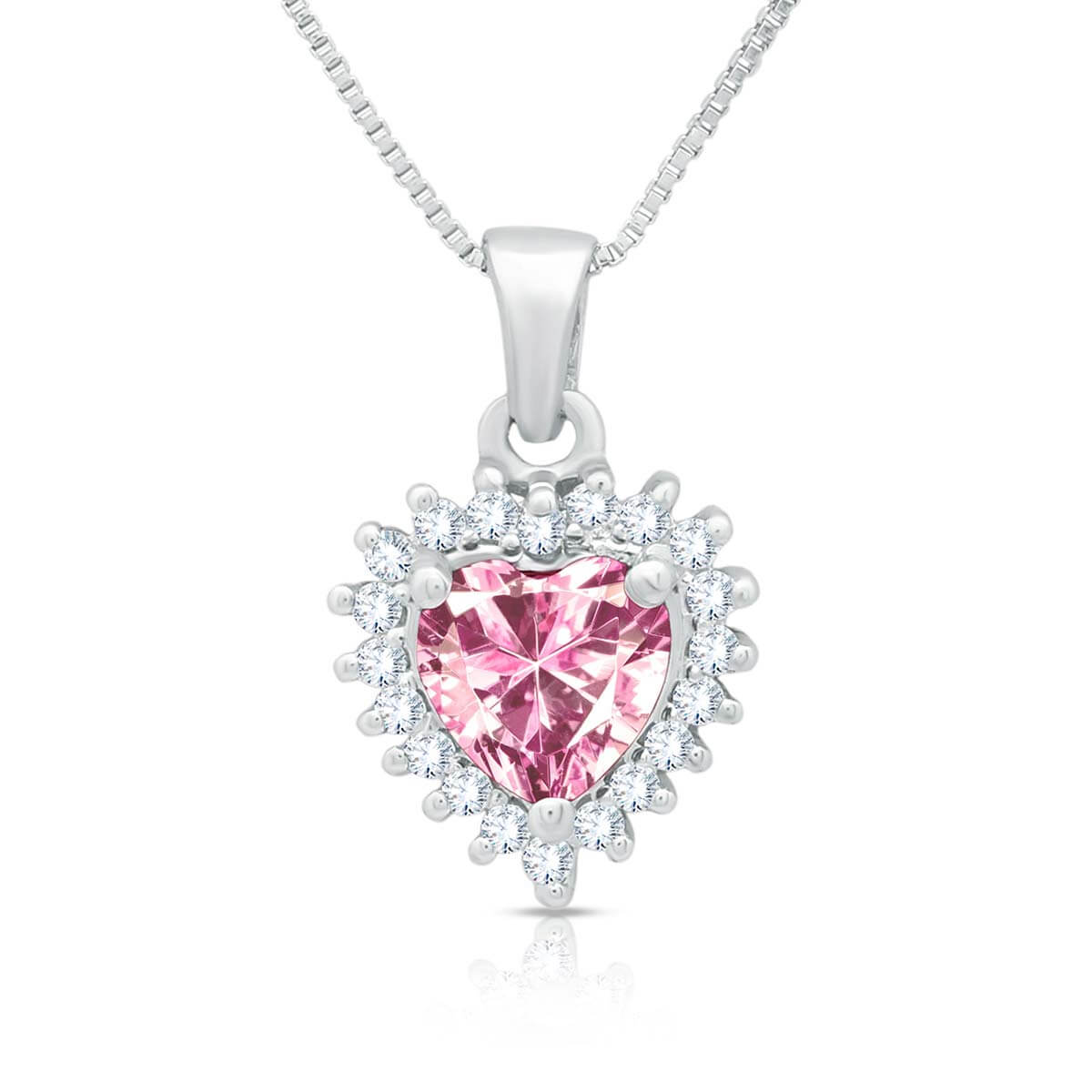 Pink and White Sapphire Heart Framed Silver Pendant